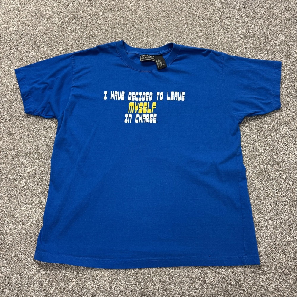 Y2K Highland Outfitters Shirt Mens XL Blue Funny Quote Slogan Tee T-Shirt